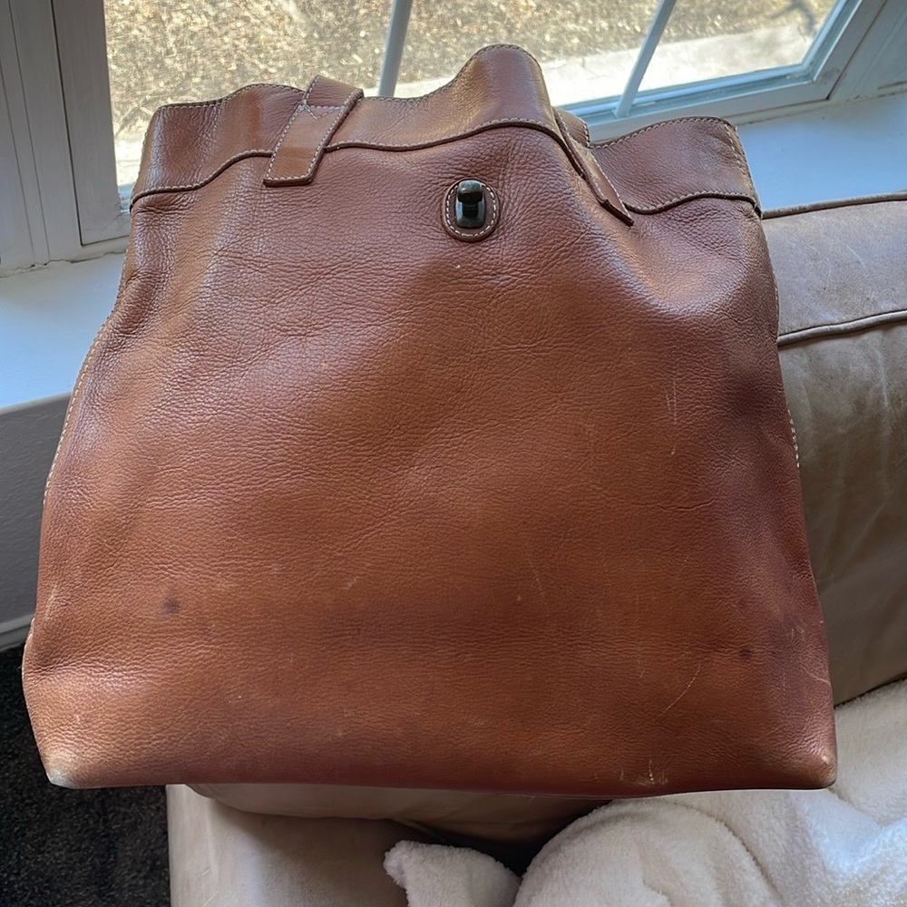 Handmade leather tote bag, beautiful warm brown leather, soft but sturdy.